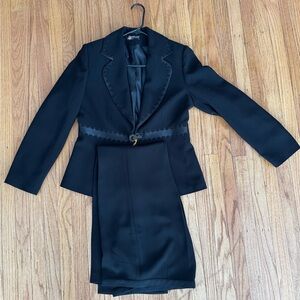 Women’s Black 2-Piece Suit Set, Sparkling Blazer & Wide-Leg Pants (Size M/8)